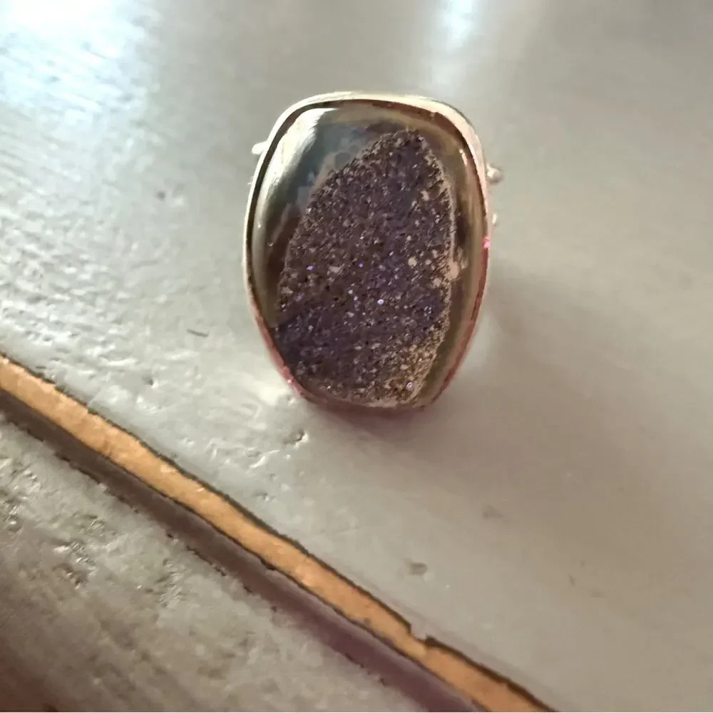 PJC Druzy Stone 925 Sterling Silver Ring Size 6